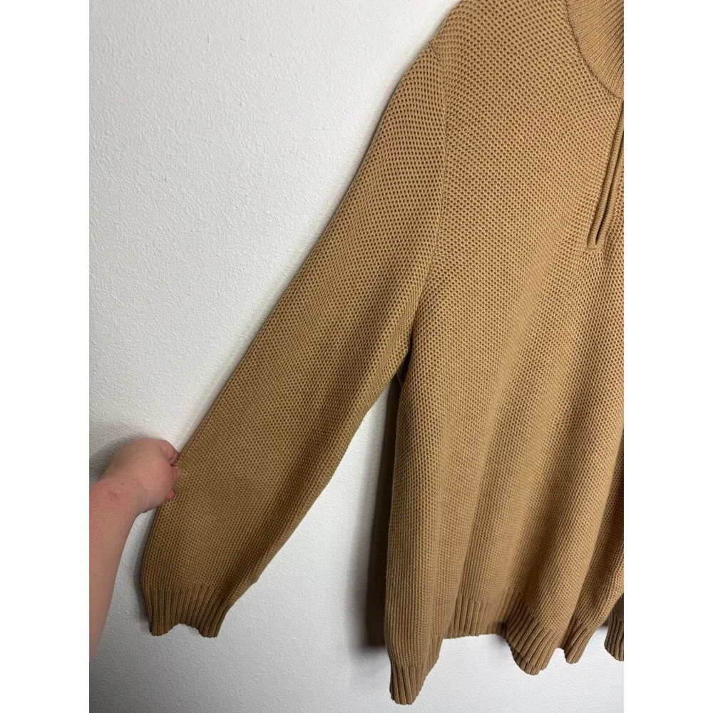 J.Crew XL Cotton Honeycomb Knit Half-Zip Heather Acorn Pullover Long Sleeve